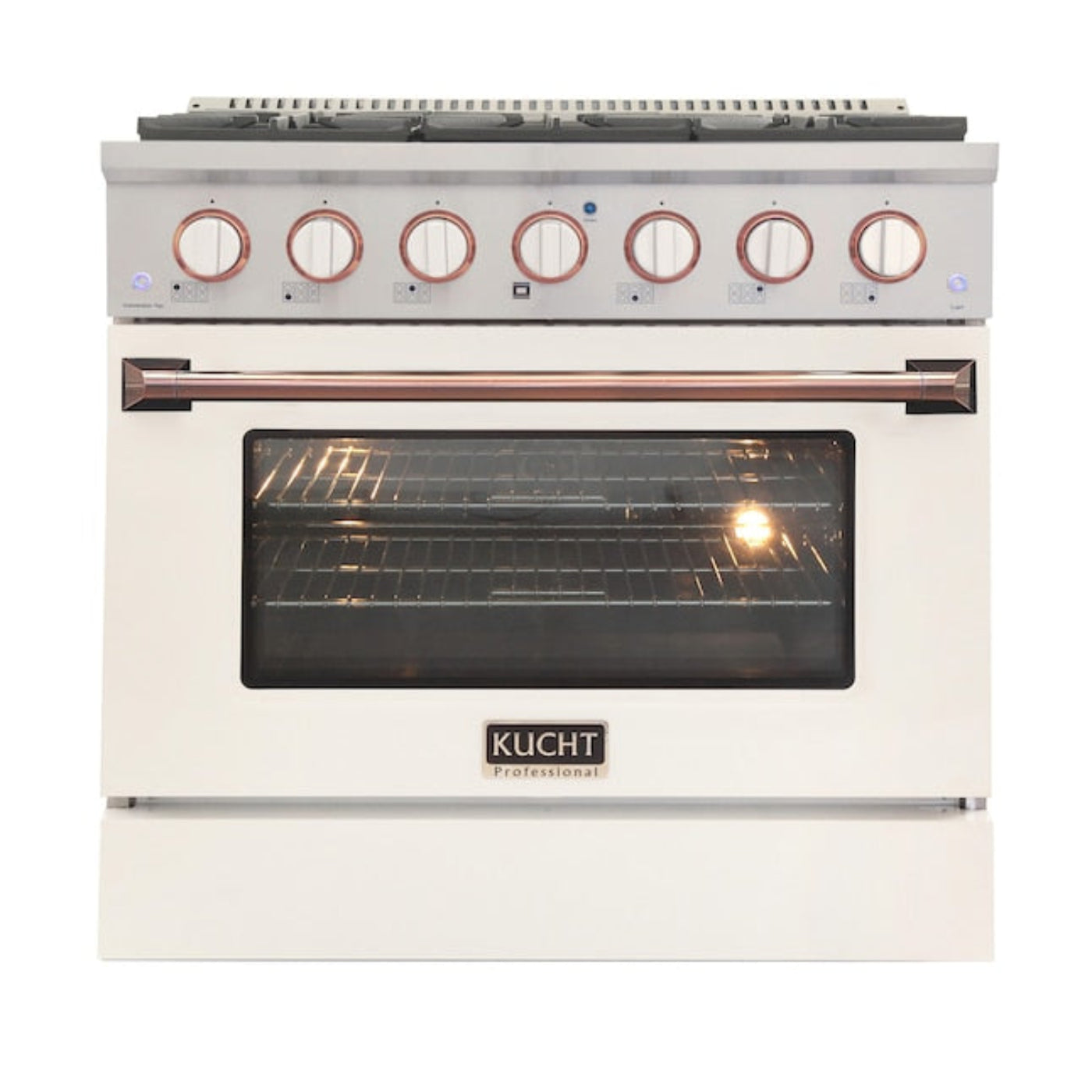 Kucht 36" Pro-Style Natural Gas Dual Fuel Range in White with Rose Gold Accents, KDF362-W-ROSE - KDF362-W-ROSE