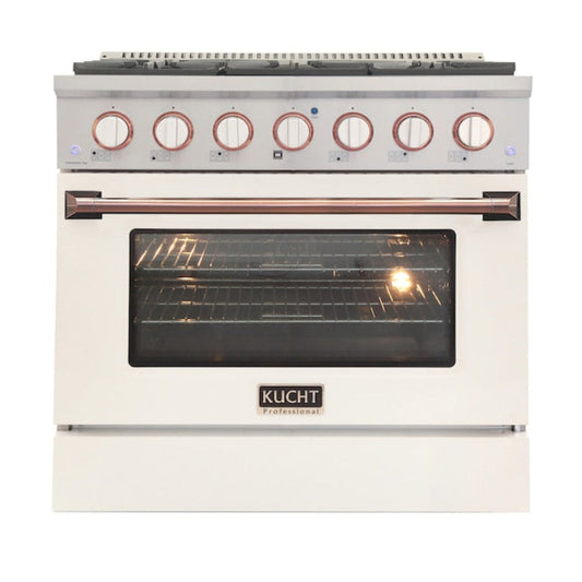 Kucht 36" Pro-Style Natural Gas Dual Fuel Range in White with Rose Gold Accents, KDF362-W-ROSE - KDF362-W-ROSE