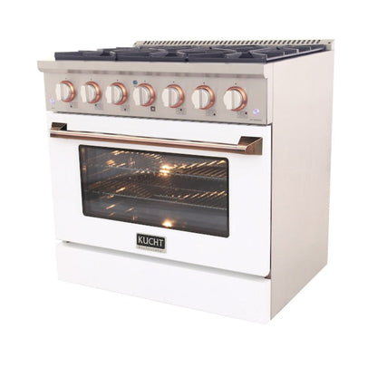 Kucht 36" Pro-Style Propane Gas Dual Fuel Range in White with Rose Gold Accents, KDF362/LP-W-ROSE - KDF362/LP-W-ROSE