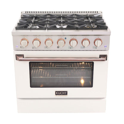 Kucht 36" Pro-Style Natural Gas Dual Fuel Range in White with Rose Gold Accents, KDF362-W-ROSE - KDF362-W-ROSE