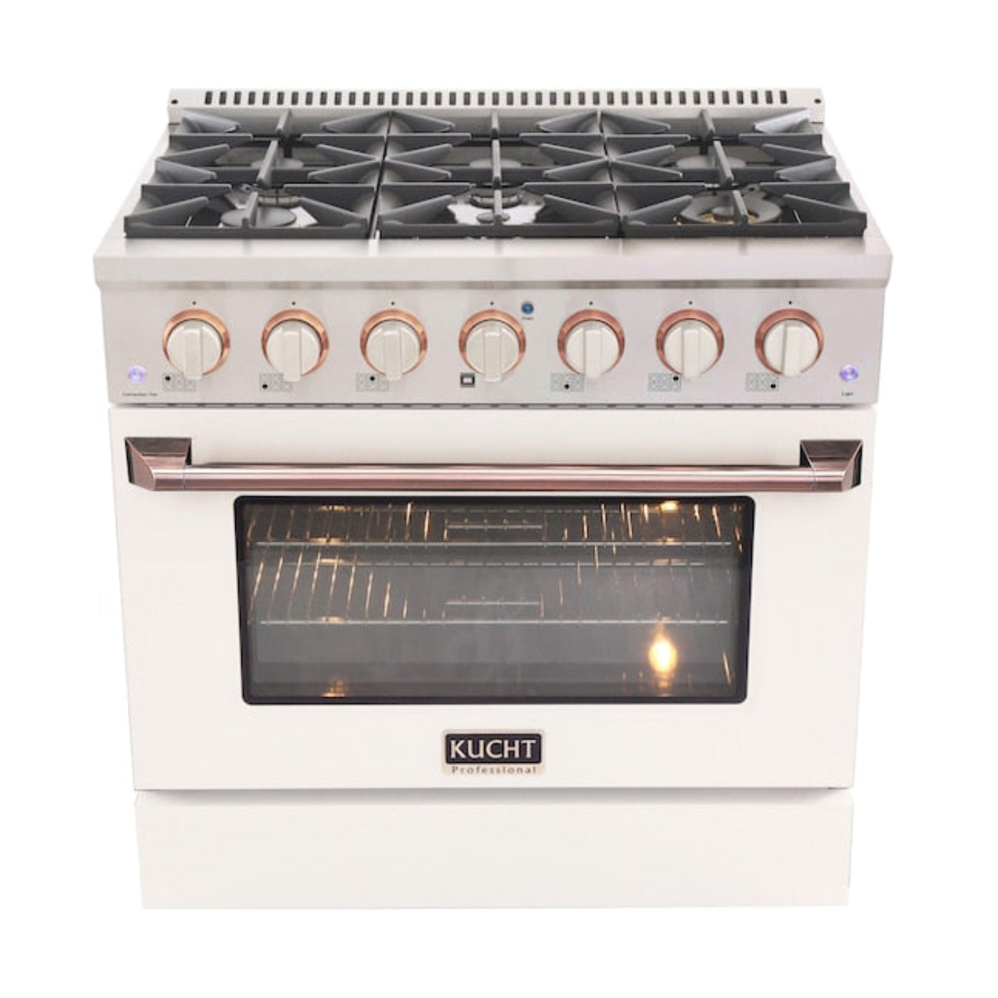 Kucht 36" Pro-Style Propane Gas Dual Fuel Range in White with Rose Gold Accents, KDF362/LP-W-ROSE - KDF362/LP-W-ROSE