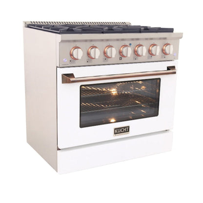 Kucht 36" Pro-Style Natural Gas Dual Fuel Range in White with Rose Gold Accents, KDF362-W-ROSE - KDF362-W-ROSE
