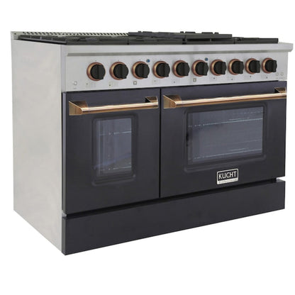Kucht 48" Pro-Style Natural Gas Dual Fuel Range in Black with Gold Accents, KDF482-K-GOLD - KDF482-K-GOLD