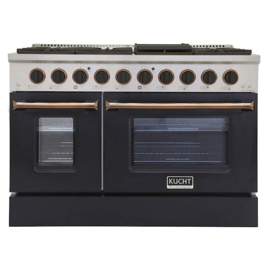 Kucht 48" Pro-Style Natural Gas Dual Fuel Range in Black with Gold Accents, KDF482-K-GOLD - KDF482-K-GOLD