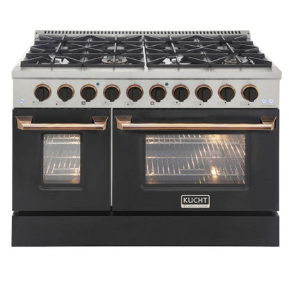 Kucht 48" Pro-Style Propane Gas Dual Fuel Range in Black with Gold Accents, KDF482/LP-K-GOLD - KDF482/LP-K-GOLD