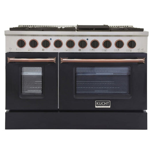 Kucht 48" Pro-Style Natural Gas Dual Fuel Range in Black with Rose Gold Accents -  KDF482-K-ROSE