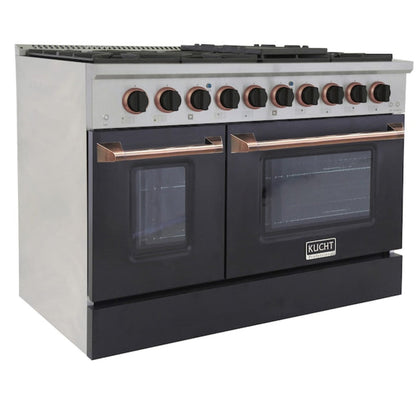 Kucht Signature 48 In. 6.7 cu ft. Propane Gas Range with Black Door and Rose Gold Accents, KNG481/LP-K-ROSE - KNG481/LP-K-ROSE