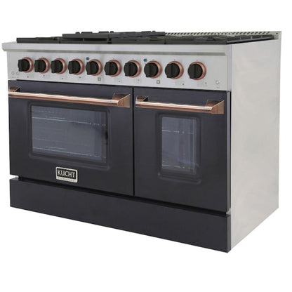 Kucht 48" Pro-Style Propane Gas Dual Fuel Range in Black with Rose Gold Accents, KDF482/LP-K-ROSE - KDF482/LP-K-ROSE