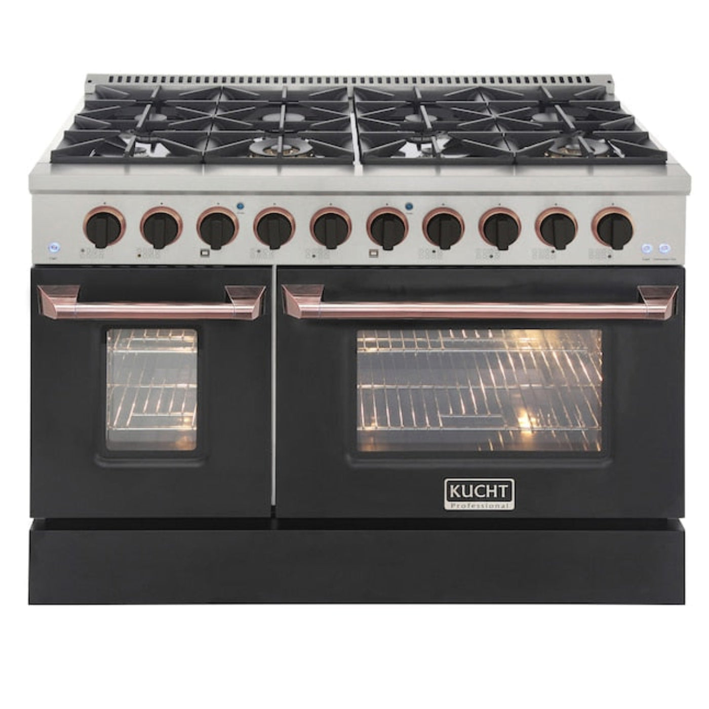 Kucht Signature 48 In. 6.7 cu ft. Propane Gas Range with Black Door and Rose Gold Accents, KNG481/LP-K-ROSE - KNG481/LP-K-ROSE