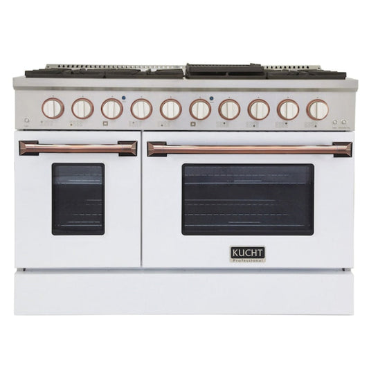 Kucht 48" Pro-Style Propane Gas Dual Fuel Range in White with Rose Gold Accents, KDF482/LP-W-ROSE - KDF482/LP-W-ROSE