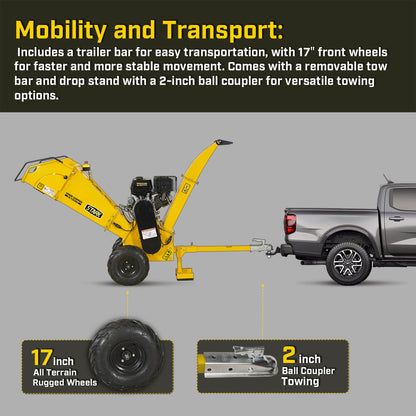 Stark USA 14HP Wood Chipper Gas 420cc Leaf Shredder Mulcher with Towbar/Tail - 61039