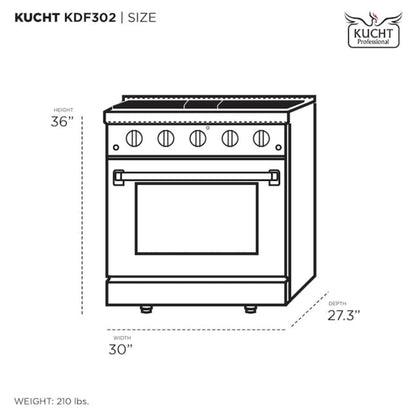 Kucht 30" Pro-Style Propane Gas Dual Fuel Range in Black with Rose Gold Accents, KDF302/LP-K-ROSE - KDF302/LP-K-ROSE