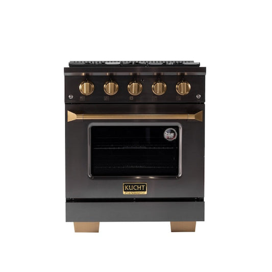 Kucht Gemstone Professional 30" 4.2 cu. ft. Propane Gas Range in Titanium Stainless Steel with Gold Accents - KEG303/LP