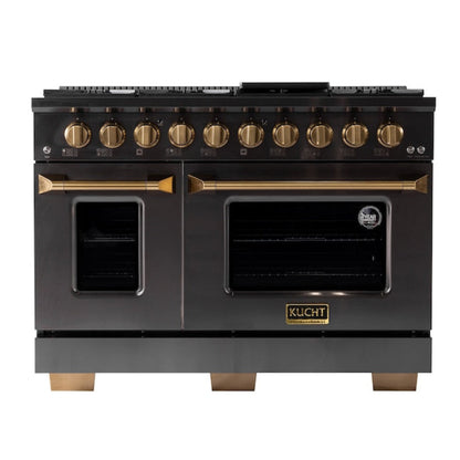 Kucht Gemstone 48" Dual Fuel Propane Gas Range in Titanium Stainless Steel with Gold Accents - KED484/LP