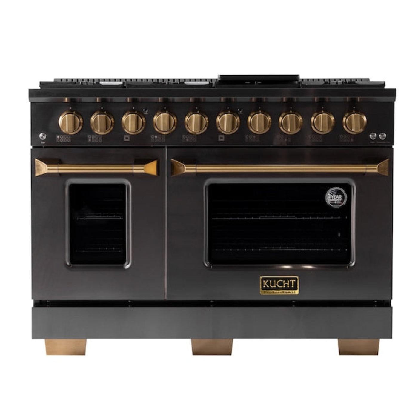 Kucht Gemstone 48" Dual Fuel Propane Gas Range in Titanium Stainless Steel with Gold Accents - KED484/LP