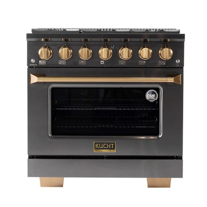 Kucht Gemstone 36" Dual Fuel Propane Gas Range in Titanium Stainless Steel with Gold Accents - KED364/LP