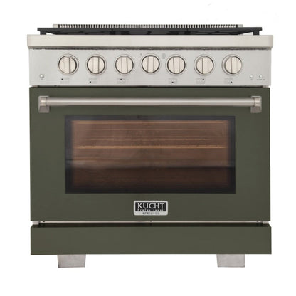 Kucht Professional 36" 5.2 cu. ft. Natural Gas Range in Olive Green with True Simmer Burners, KFX3600X-G - KFX3600X-G