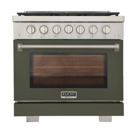 Kucht Professional 36" 5.2 cu. ft. Natural Gas Range in Olive Green with True Simmer Burners, KFX3600X-G - KFX3600X-G