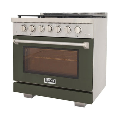 Kucht Professional 36" 5.2 cu. ft. Propane Gas Range in Olive Green with Silver Accents, KFX360/LP-G - KFX360/LP-G
