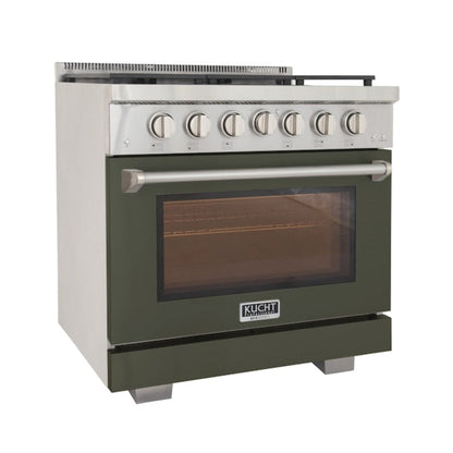 Kucht Professional 36" 5.2 cu. ft. Natural Gas Range in Olive Green with True Simmer Burners, KFX3600X-G - KFX3600X-G