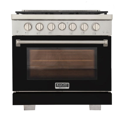 Kucht Professional 36" 5.2 cu. ft. Propane Gas Range in Black with True Simmer Burners, KFX3600X/LP-BK - KFX3600X/LP-BK