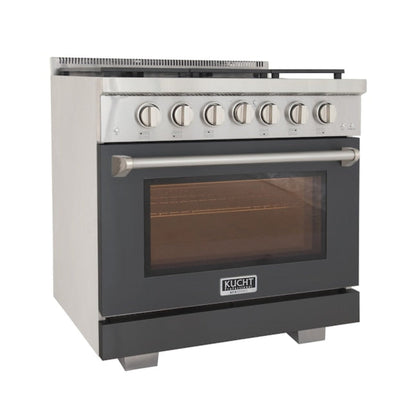 Kucht Professional 36" 5.2 cu. ft. Propane Gas Range in Cement Gray with True Simmer Burners, KFX3600X/LP-GY - KFX3600X/LP-GY