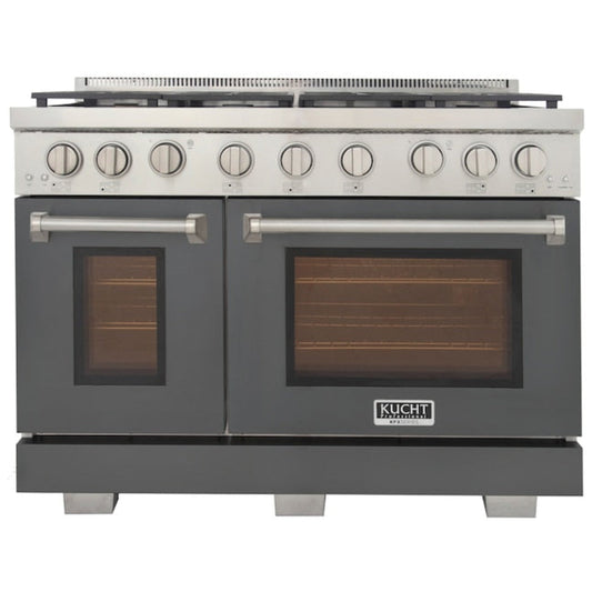 Kucht Professional 48" 6.7 cu. ft. Propane Gas Range in Cement Gray with True Simmer Burners, KFX4800X/LP-GY - KFX4800X/LP-GY