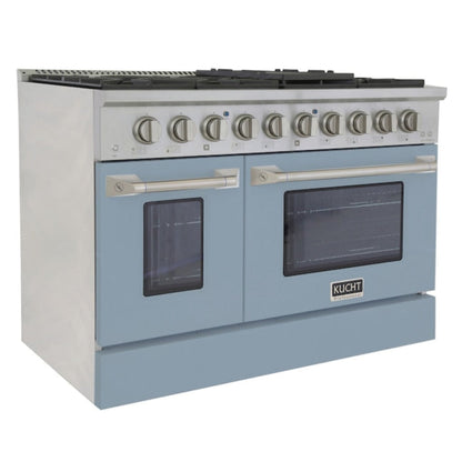 Kucht Professional 48" 6.7 cu ft. Propane Gas Range in Light Blue with Silver Accents, - KNG481/LP-LB