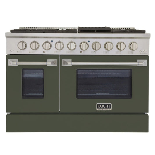 Kucht 48" Pro-Style Propane Gas Dual Fuel Range with 4 Burners in Olive Green, KDF482/LP-OG - KDF482/LP-OG