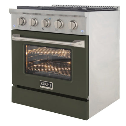 Kucht Professional 30" 4.2 cu ft. Natural Gas Range in Olive Green with Silver Accents, KNG301-OG - KNG301-OG