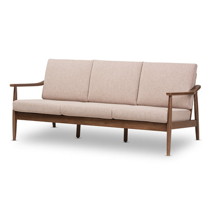 Modway Furniture Venza Stylish Mid-Century Modern 3-Seater Sofa in Light Brown Fabric & Walnut Wood Frame