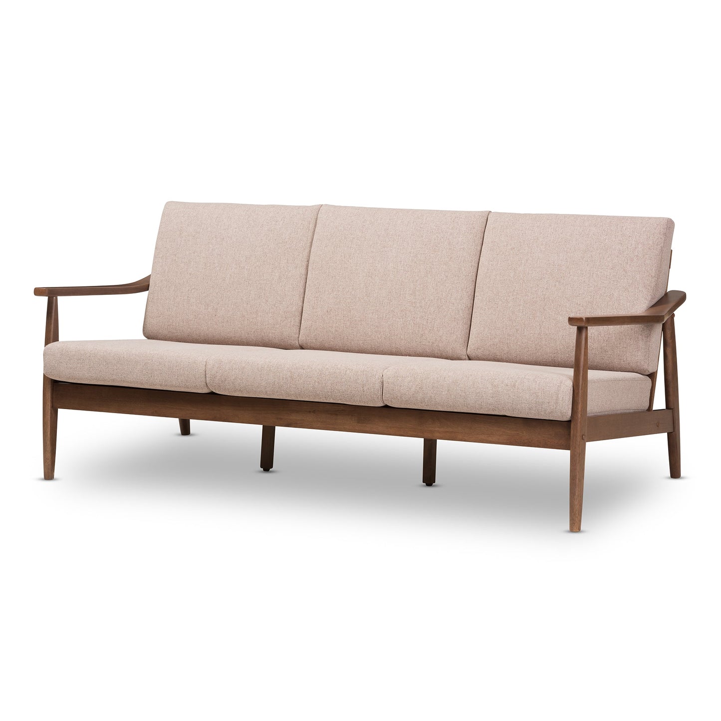 Modway Furniture Venza Stylish Mid-Century Modern 3-Seater Sofa in Light Brown Fabric & Walnut Wood Frame