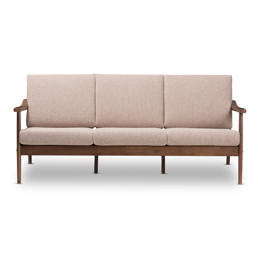 Modway Furniture Venza Stylish Mid-Century Modern 3-Seater Sofa in Light Brown Fabric & Walnut Wood Frame