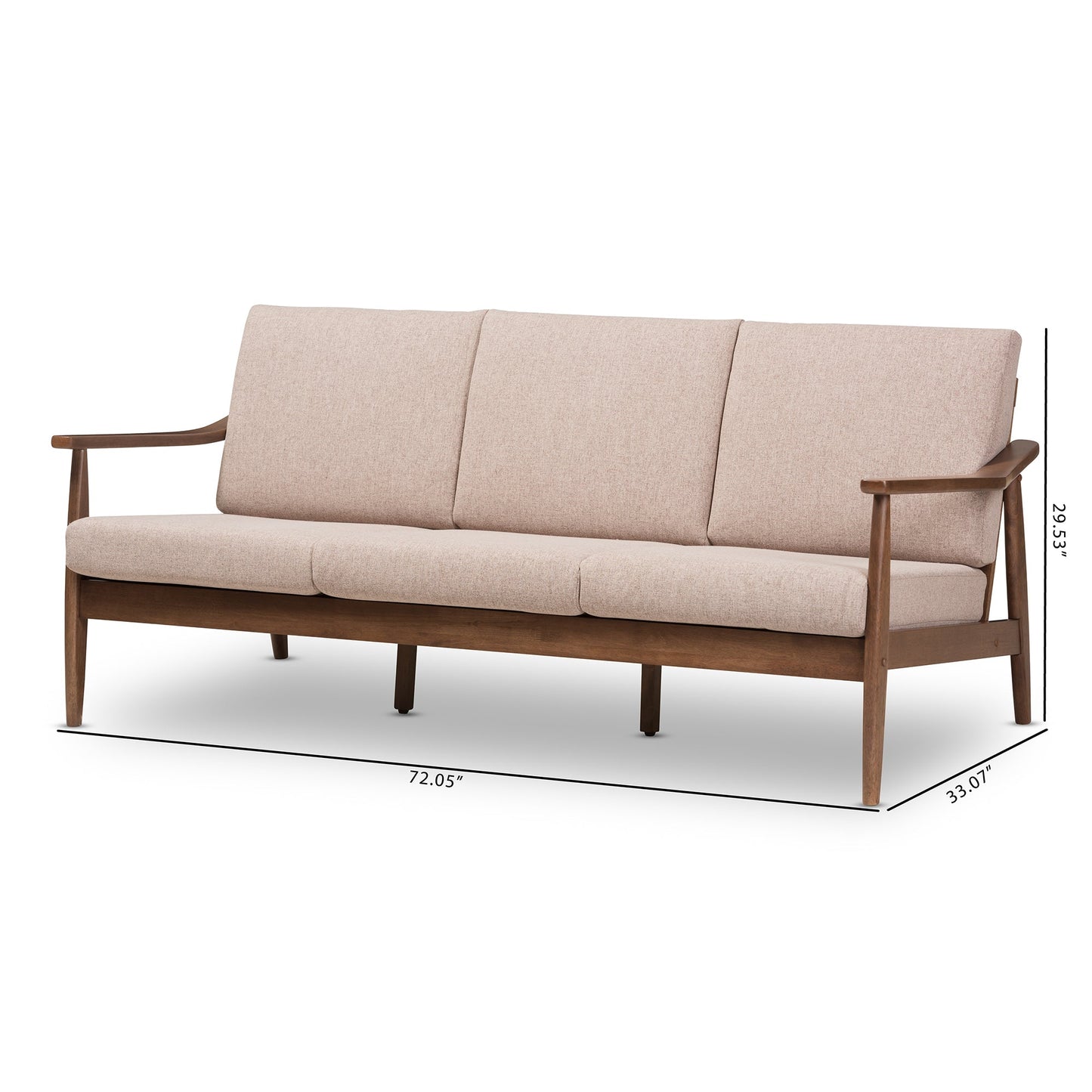 Modway Furniture Venza Stylish Mid-Century Modern 3-Seater Sofa in Light Brown Fabric & Walnut Wood Frame