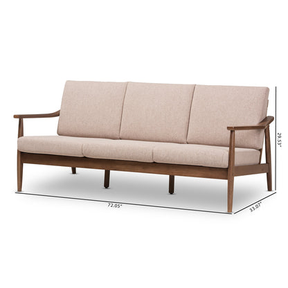 Modway Furniture Venza Stylish Mid-Century Modern 3-Seater Sofa in Light Brown Fabric & Walnut Wood Frame