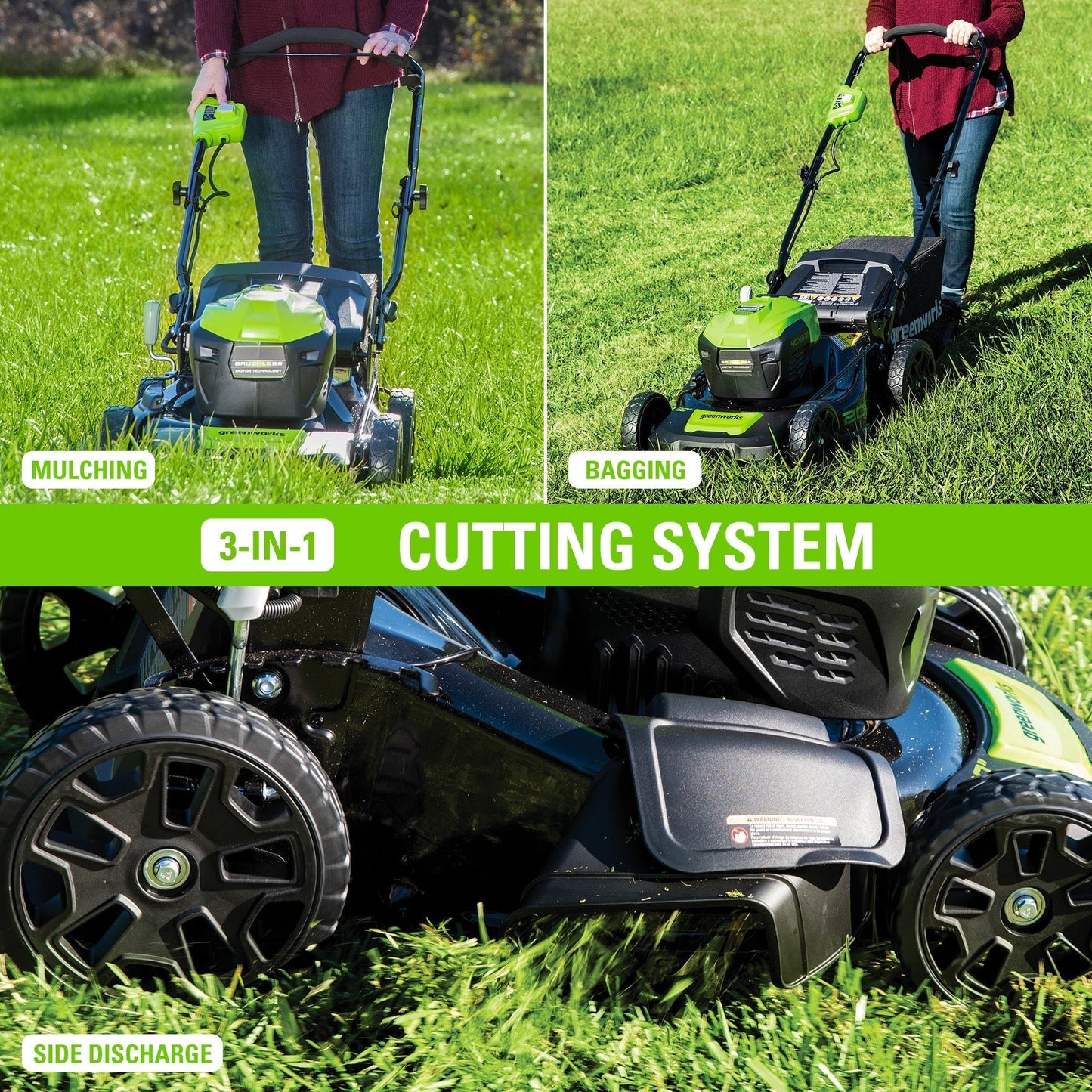 Greenworks 40V 20" Cordless Battery 3-in-1 Push Lawn Mower w/ 4.0Ah Battery & Charger - 2516302