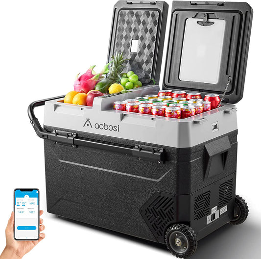 AOBOSI Portable Refrigerator on Wheels Dual Door Dual Zone 60qt/57L - J57