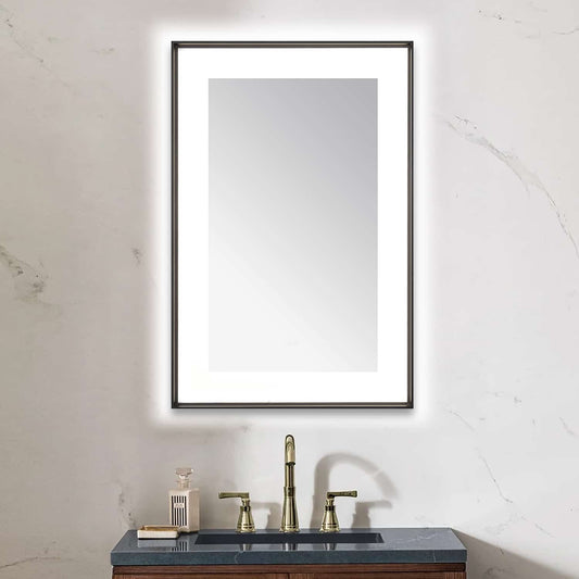 Aquadom Lexington 24" x 36" Matte Black Slim LED Lighted Mirror With Defogger, 3-Color Lighting, Wall-Mount Vertical or Horizontal Installation - LEX-2436.MB