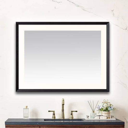 Aquadom Madison 48" x 36" Matte Black LED Lighted Chamfer Frame Mirror With Defogger, 3-Color Lighting, Wall-Mount Vertical or Horizontal Installation - MAD-4836.MB