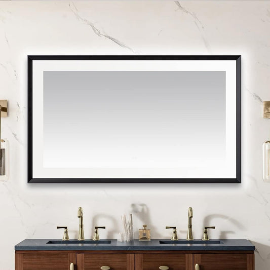 Aquadom Madison 60" x 36" Matte Black LED Lighted Chamfer Frame Mirror With Defogger, 3-Color Lighting, Wall-Mount Vertical or Horizontal Installation - MAD-6036.MB