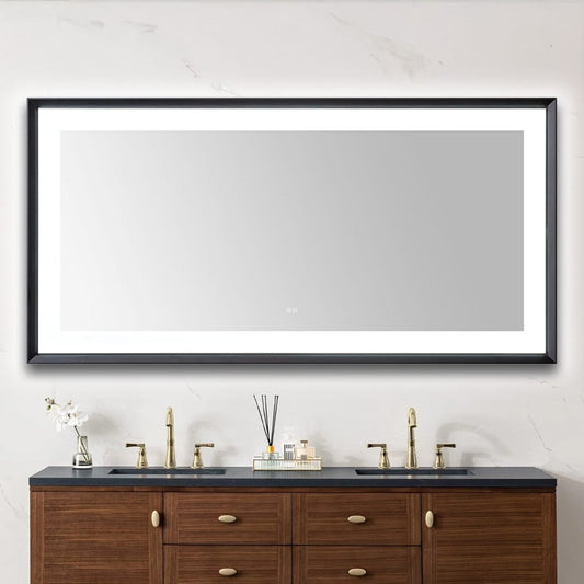 Aquadom Madison 72" x 36" Matte Black LED Lighted Chamfer Frame Mirror With Defogger, 3-Color Lighting, Wall-Mount Vertical or Horizontal Installation - MAD-7236.MB