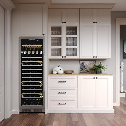 Avallon 24 Inch Wide 150 Bottle Capacity Built-In or Free Standing Wine Cooler with Wood Shelves, Child Lock, Door Alarm and Door Lock - Left Hinged - AWC243TSZLH