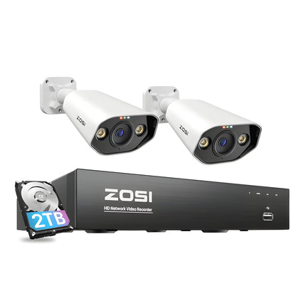 Zosi C182 4K 8CH 2-Cam PoE Security System + 2TB Hard Drive - C182 4K 8CH 2