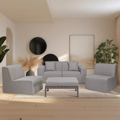 Deko Living 4 Piece Seating Gray Compressed Foam Sectional Sofa and Ottoman Set  - CIF50017
