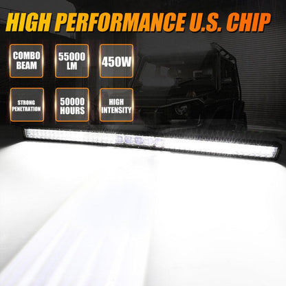 Auxbeam 7" LED Halo Headlights+5D-PRO 52" Straight LED Light Bar+Windshield Mounting Brackets 18W Pod Lights Set for Jeep Wrangler TJ - GP00007757