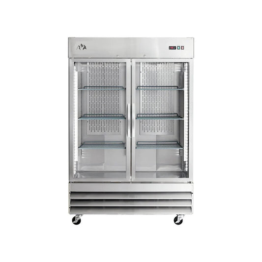 Chef AAA - SS-2R-G-HC, Commercial 54" Reach-In Refrigerator Stainless Steel Glass Door 47 cu.ft - Gr