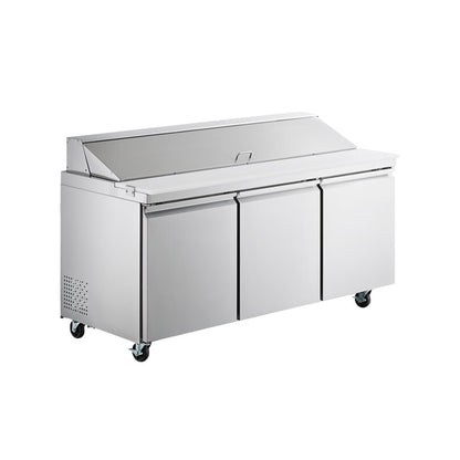 Chef AAA - SS-PT-70-HC, Commercial 70" Sandwich Prep Table 3 Door Stainless Steel Refrigerator 15.5 cu.ft - SS-PT-70-HC