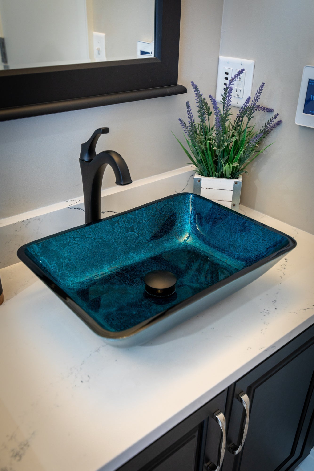Eden Bath Rectangular Turquoise Blue Foil Glass Vessel Sink