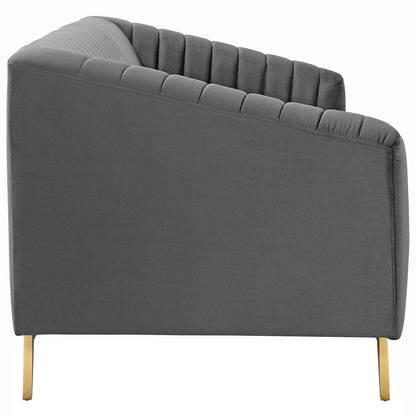 Modway Furniture Valiant Vertical Channel Tufted Sofa - Luxurious Performance Velvet with Gold Legs for Maximum Comfort