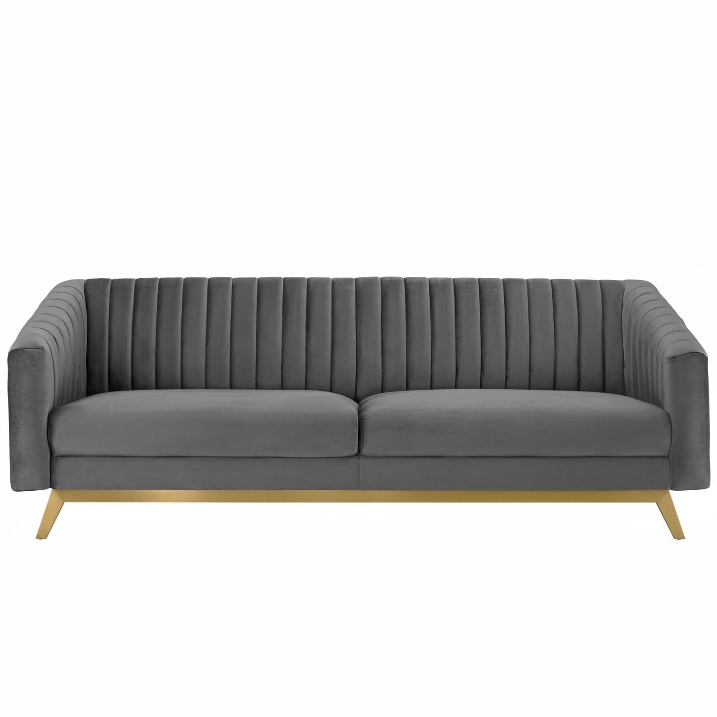 Modway Furniture Valiant Vertical Channel Tufted Sofa - Luxurious Performance Velvet with Gold Legs for Maximum Comfort